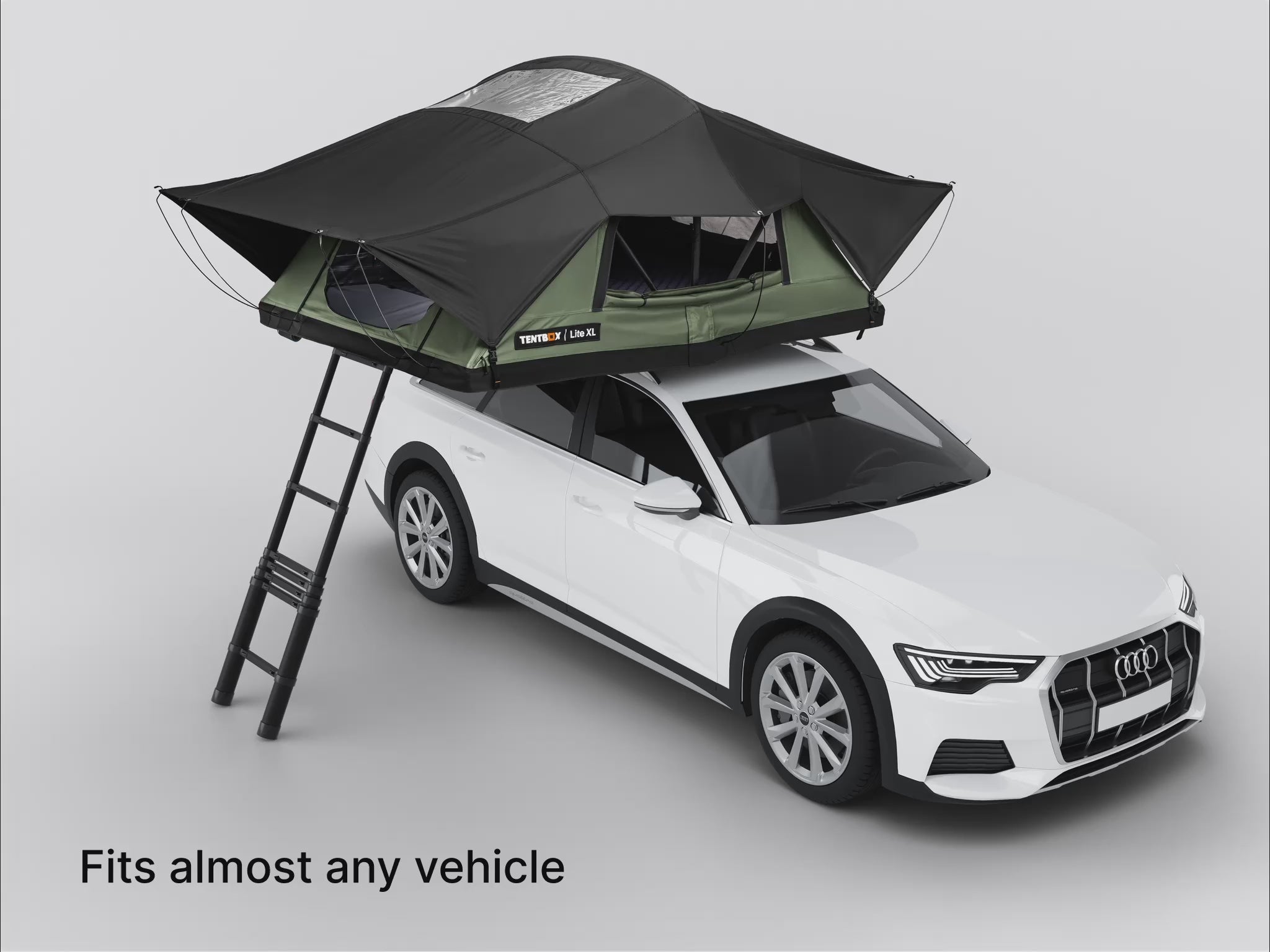 A gif showing the TentBox Lite XL roof tent on a variety of different vehicles [autoplay]