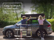 Installing the TentBox Lite XL. Text overlay reads "Easy to attach to roof bars". [autoplay]